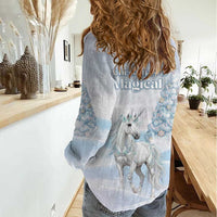 Magical Christmas Women Casual Shirt Unicorn With Cotton Candy Xmas Tree - Wonder Print Shop