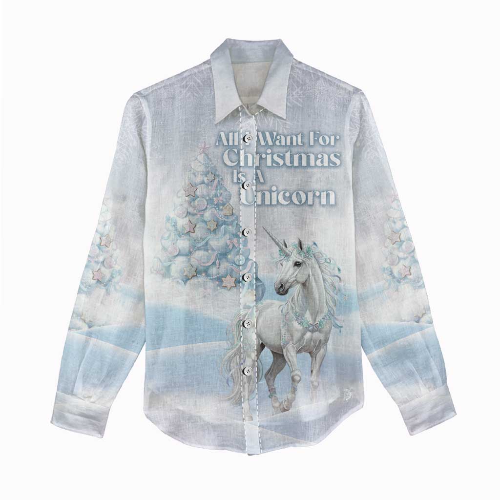 Magical Christmas Women Casual Shirt Unicorn With Cotton Candy Xmas Tree - Wonder Print Shop