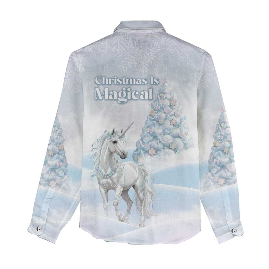 Magical Christmas Women Casual Shirt Unicorn With Cotton Candy Xmas Tree - Wonder Print Shop