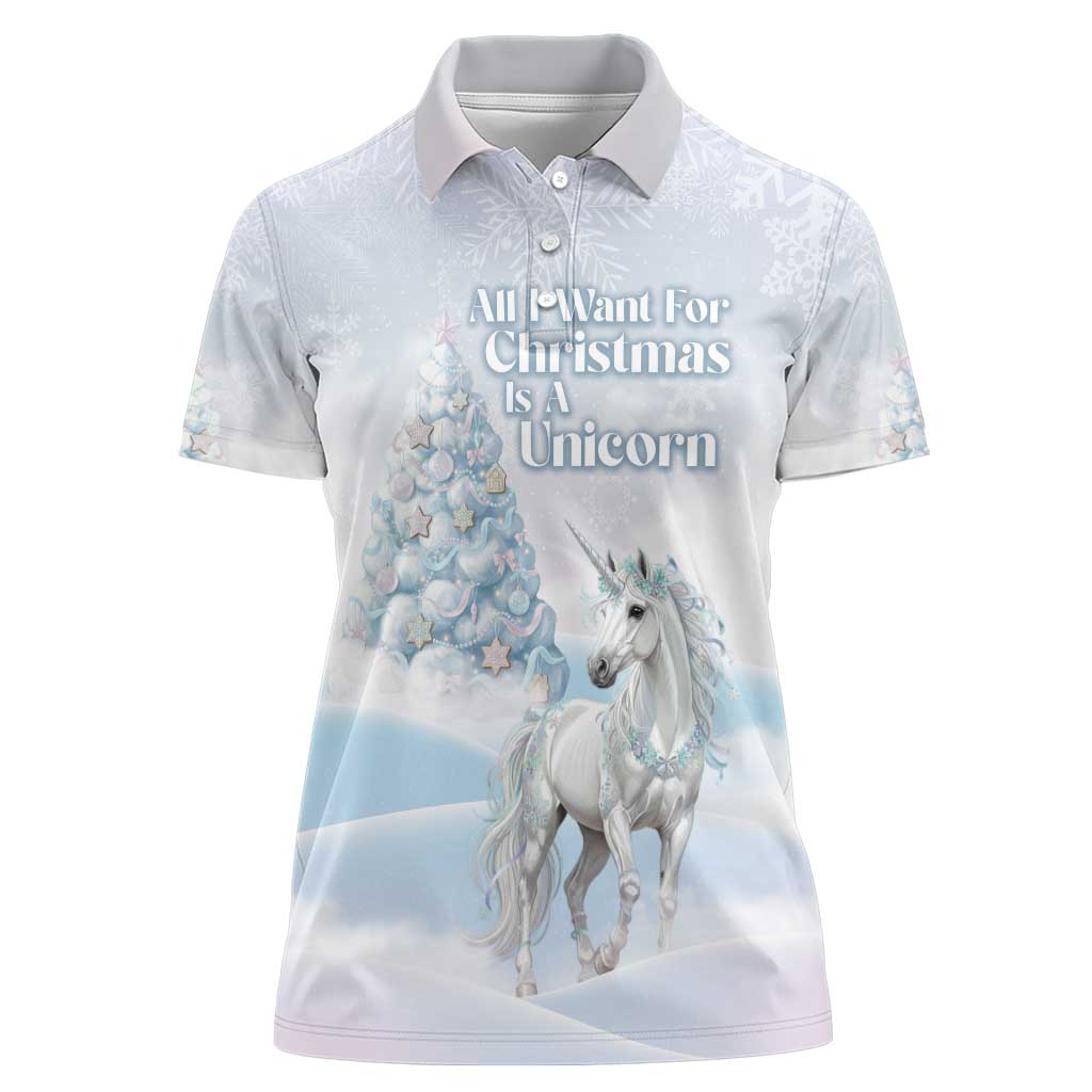 Magical Christmas Women Polo Shirt Unicorn With Cotton Candy Xmas Tree - Wonder Print Shop