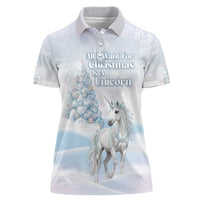 Magical Christmas Women Polo Shirt Unicorn With Cotton Candy Xmas Tree - Wonder Print Shop