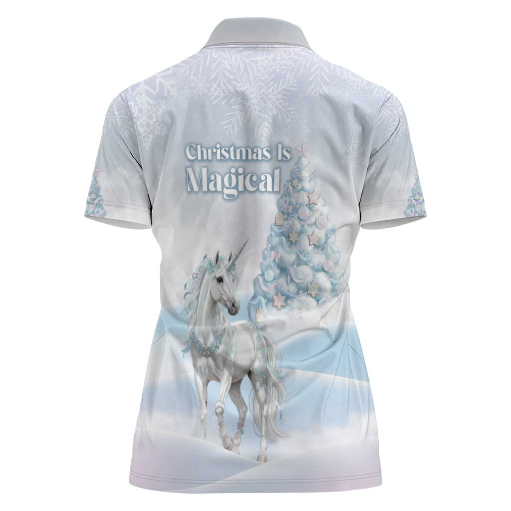 Magical Christmas Women Polo Shirt Unicorn With Cotton Candy Xmas Tree - Wonder Print Shop