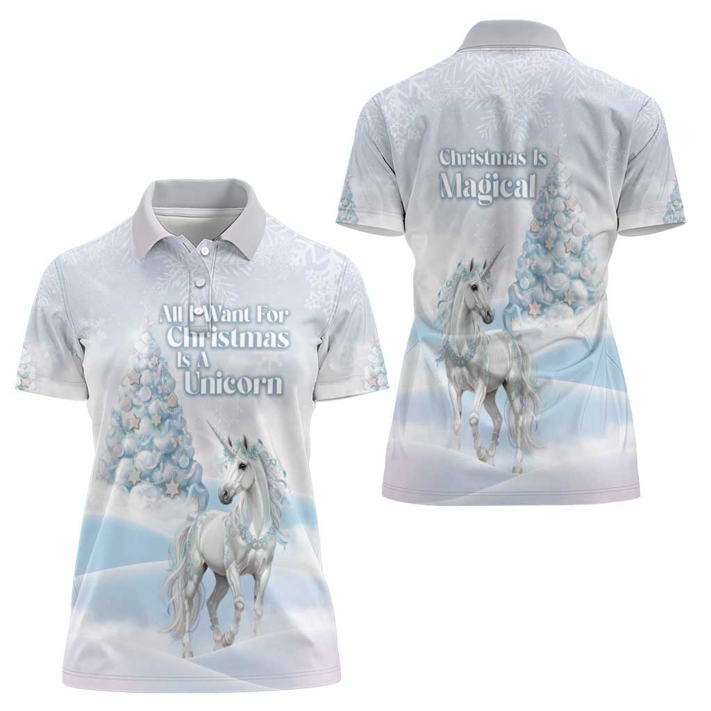 Magical Christmas Women Polo Shirt Unicorn With Cotton Candy Xmas Tree - Wonder Print Shop