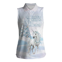 Magical Christmas Women Sleeveless Polo Shirt Unicorn With Cotton Candy Xmas Tree - Wonder Print Shop