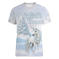 Magical Christmas Women V-Neck T-Shirt Unicorn With Cotton Candy Xmas Tree - Wonder Print Shop