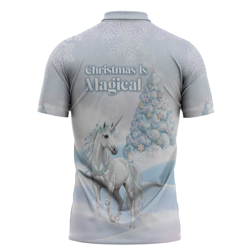 Magical Christmas Zipper Polo Shirt Unicorn With Cotton Candy Xmas Tree - Wonder Print Shop
