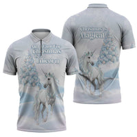 Magical Christmas Zipper Polo Shirt Unicorn With Cotton Candy Xmas Tree - Wonder Print Shop