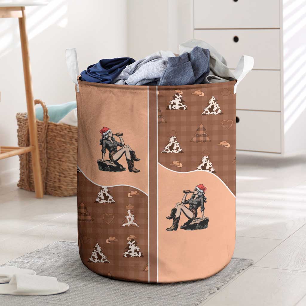 Western Yoke Laundry Basket Cowgirl Drinking Wine Christmas - Wonder Print Shop