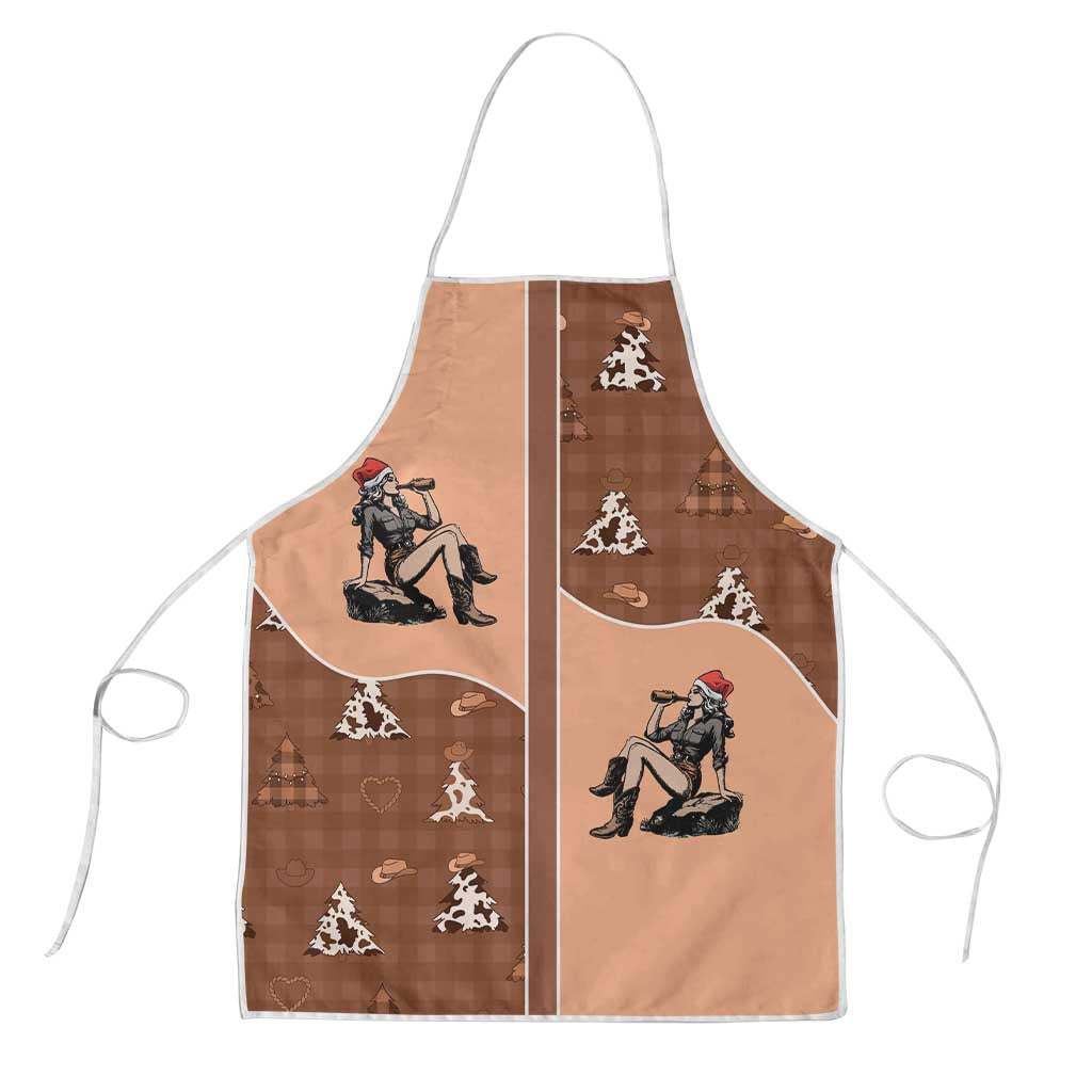 Western Yoke Apron Cowgirl Drinking Wine Christmas - Wonder Print Shop