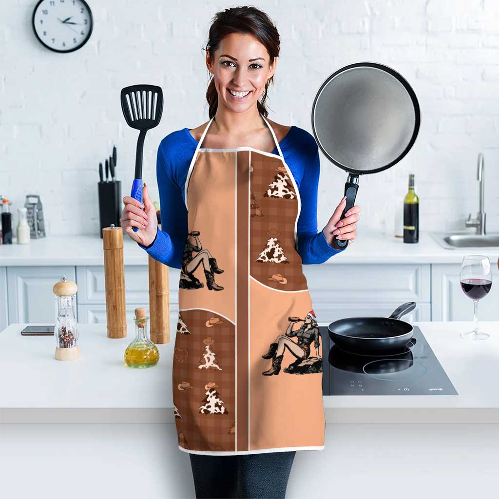 Western Yoke Apron Cowgirl Drinking Wine Christmas - Wonder Print Shop