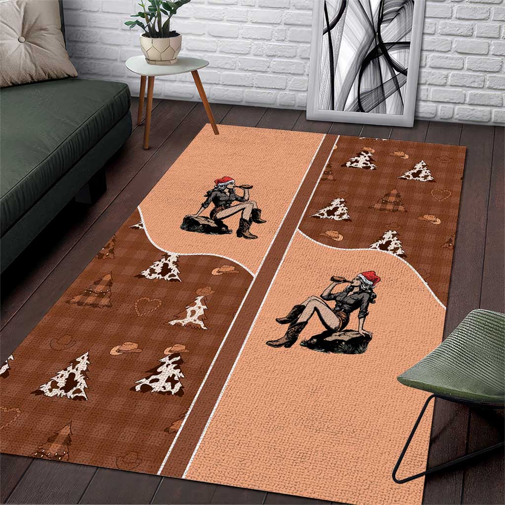 Western Yoke Area Rug Cowgirl Drinking Wine Christmas - Wonder Print Shop