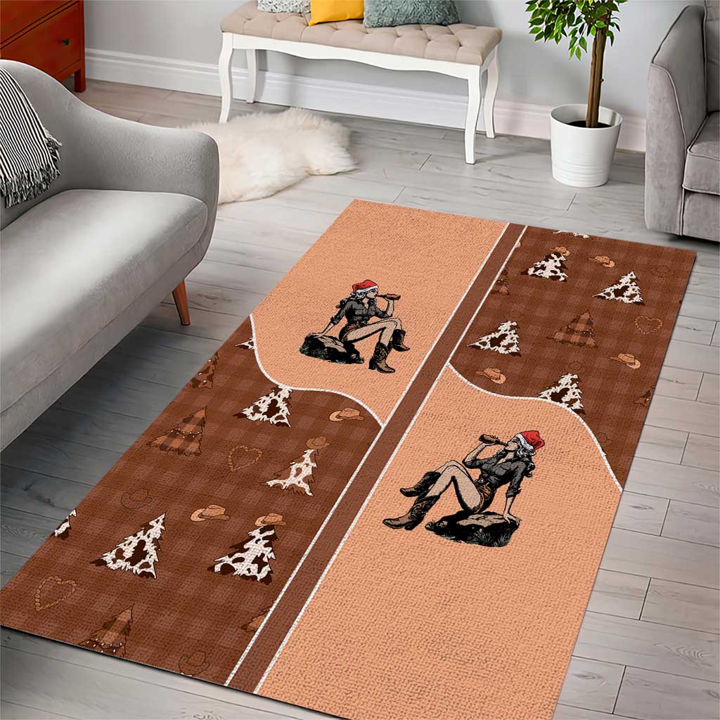 Western Yoke Area Rug Cowgirl Drinking Wine Christmas - Wonder Print Shop