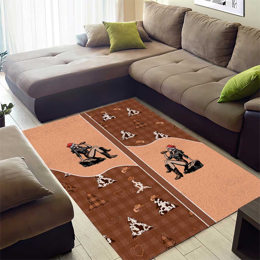 Western Yoke Area Rug Cowgirl Drinking Wine Christmas - Wonder Print Shop