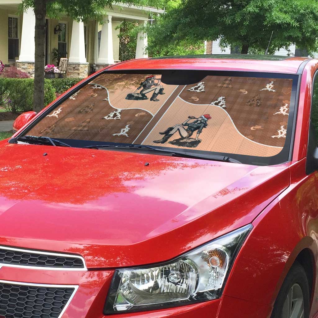 Western Yoke Auto Sun Shade Cowgirl Drinking Wine Christmas - Wonder Print Shop