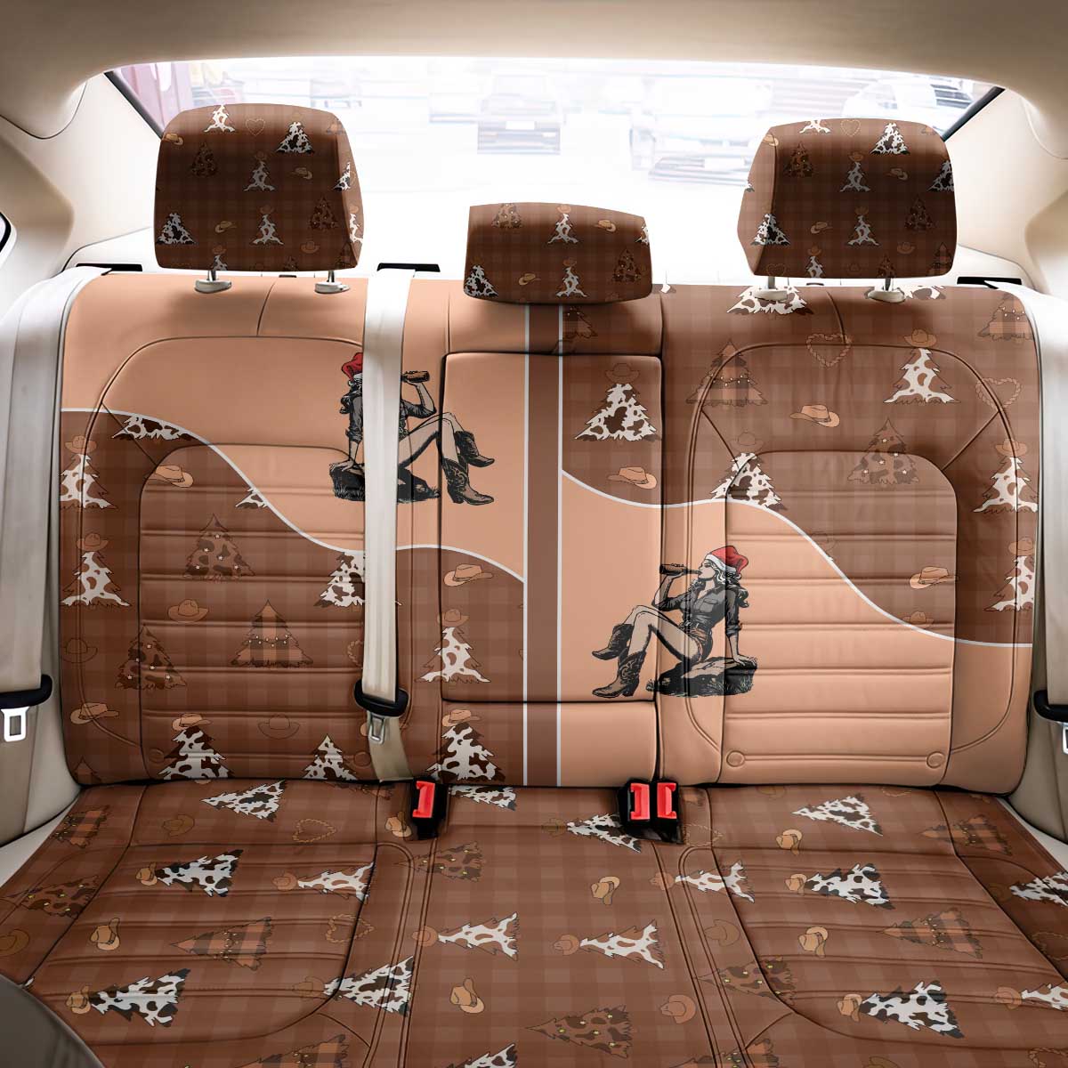 Western Yoke Back Car Seat Cover Cowgirl Drinking Wine Christmas - Wonder Print Shop