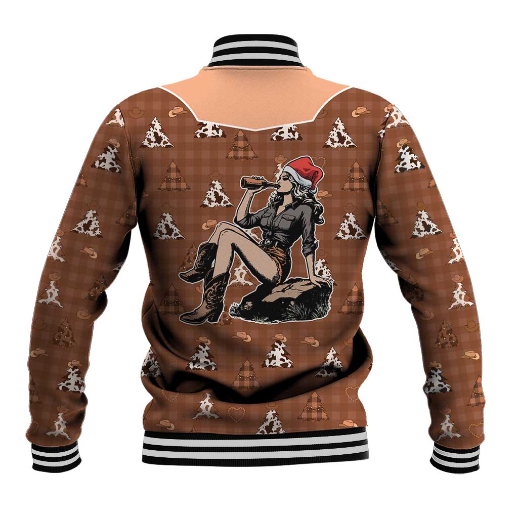 Western Yoke Baseball Jacket Cowgirl Drinking Wine Christmas - Wonder Print Shop