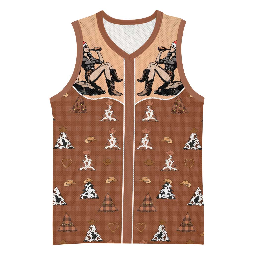 Western Yoke Basketball Jersey Cowgirl Drinking Wine Christmas - Wonder Print Shop