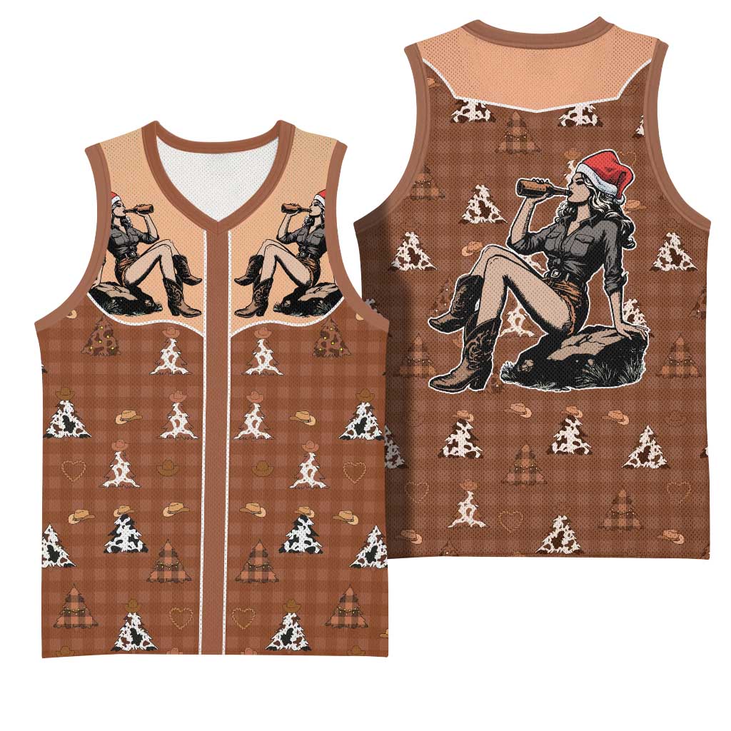 Western Yoke Basketball Jersey Cowgirl Drinking Wine Christmas - Wonder Print Shop