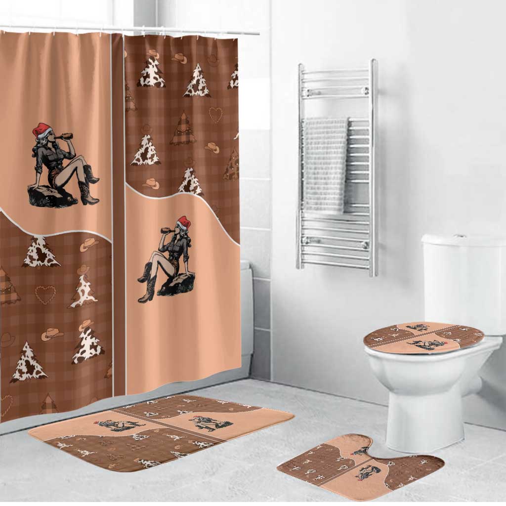 Western Yoke Bathroom Set Cowgirl Drinking Wine Christmas - Wonder Print Shop