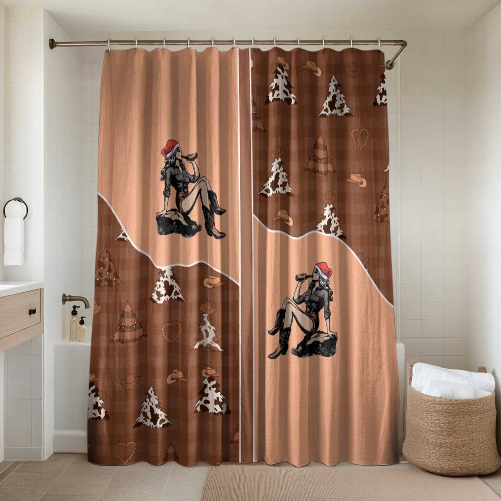 Western Yoke Bathroom Set Cowgirl Drinking Wine Christmas - Wonder Print Shop