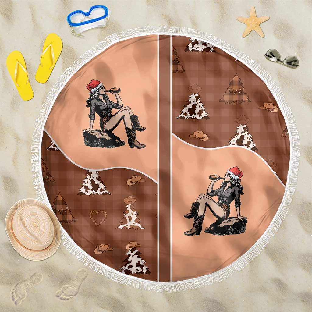 Western Yoke Beach Blanket Cowgirl Drinking Wine Christmas - Wonder Print Shop