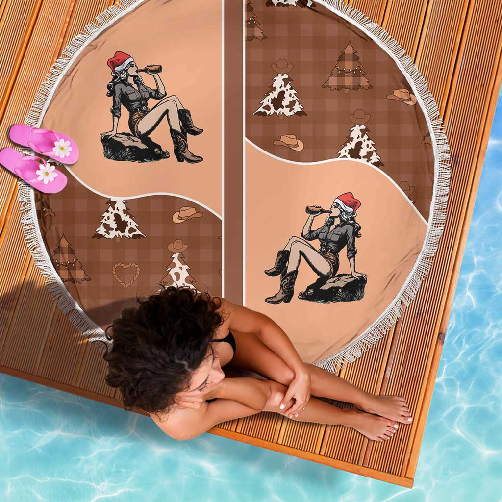 Western Yoke Beach Blanket Cowgirl Drinking Wine Christmas - Wonder Print Shop