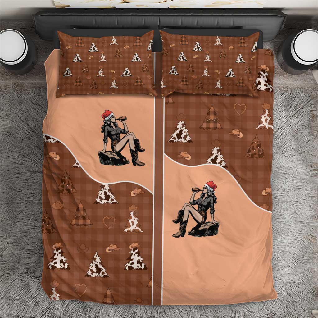 Western Yoke Bedding Set Cowgirl Drinking Wine Christmas - Wonder Print Shop