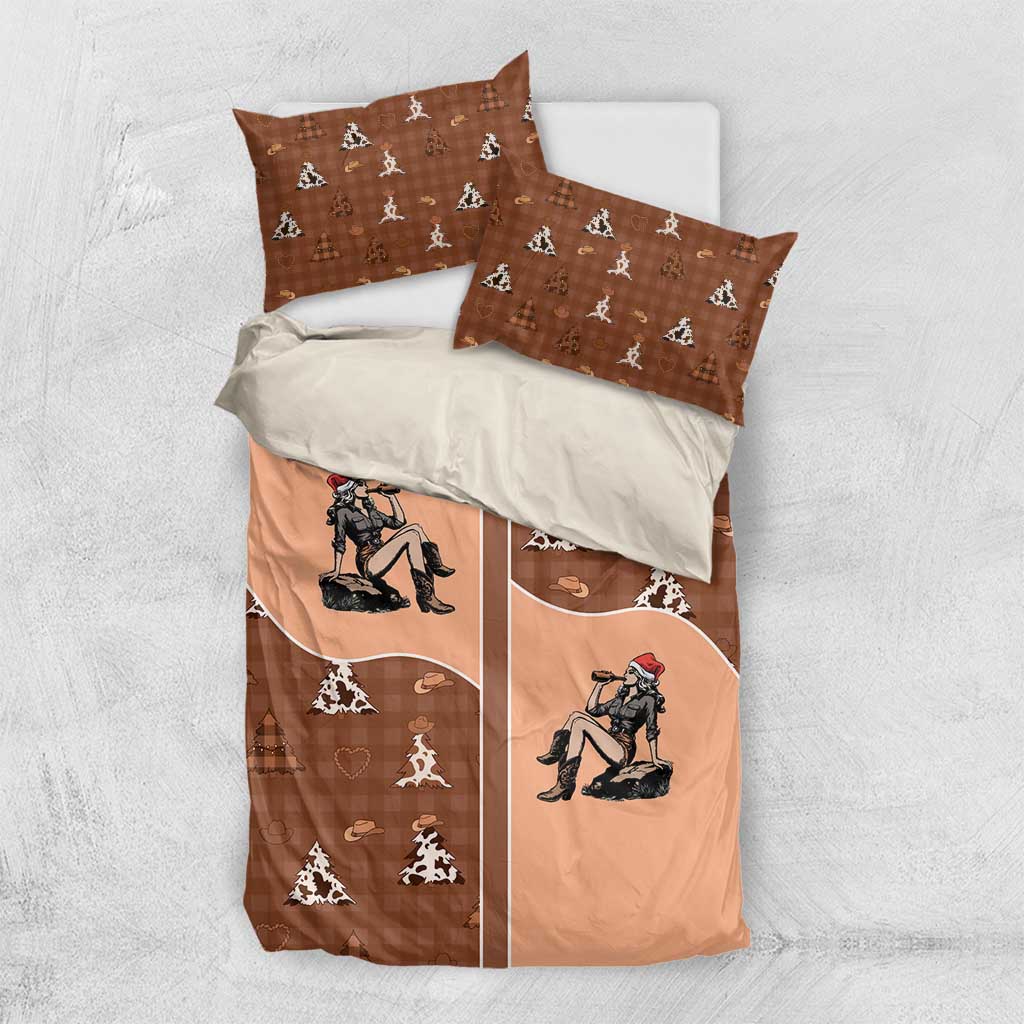 Western Yoke Bedding Set Cowgirl Drinking Wine Christmas - Wonder Print Shop
