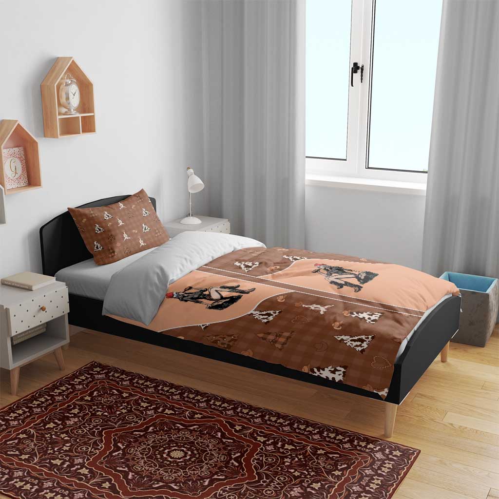 Western Yoke Bedding Set Cowgirl Drinking Wine Christmas - Wonder Print Shop