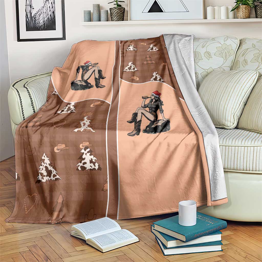 Western Yoke Blanket Cowgirl Drinking Wine Christmas - Wonder Print Shop