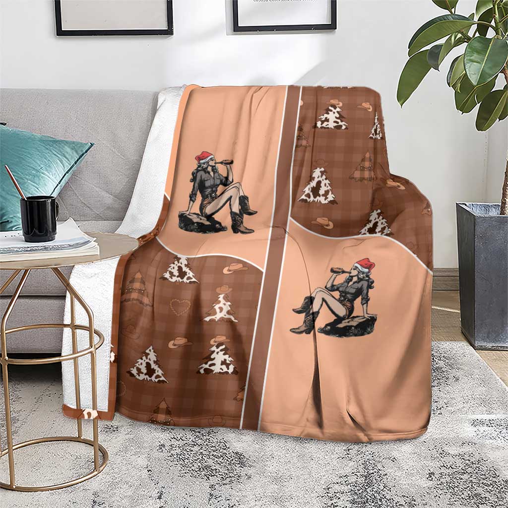 Western Yoke Blanket Cowgirl Drinking Wine Christmas - Wonder Print Shop