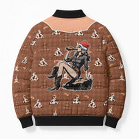 Western Yoke Bomber Puffer Jacket Cowgirl Drinking Wine Christmas - Wonder Print Shop