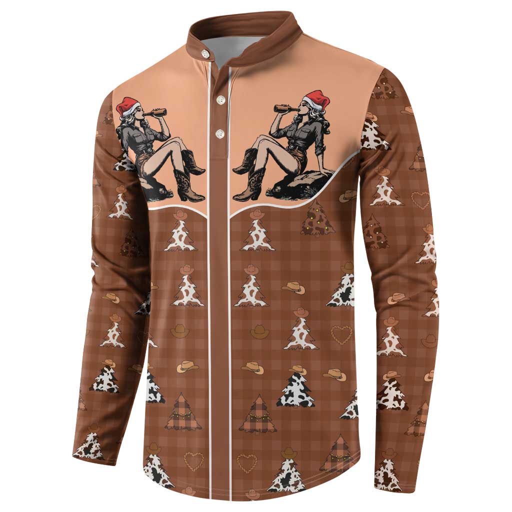 Western Yoke Button Sweatshirt Cowgirl Drinking Wine Christmas - Wonder Print Shop