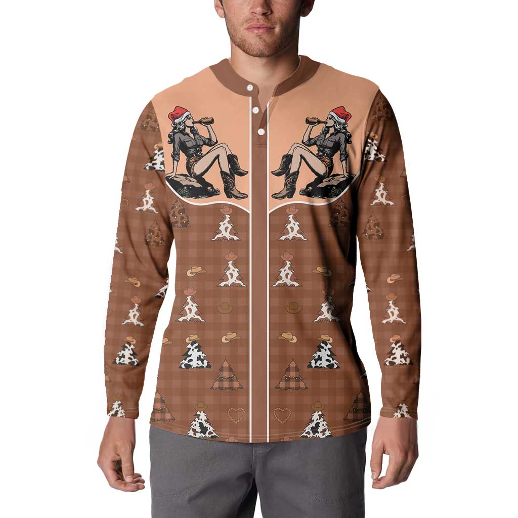 Western Yoke Button Sweatshirt Cowgirl Drinking Wine Christmas - Wonder Print Shop