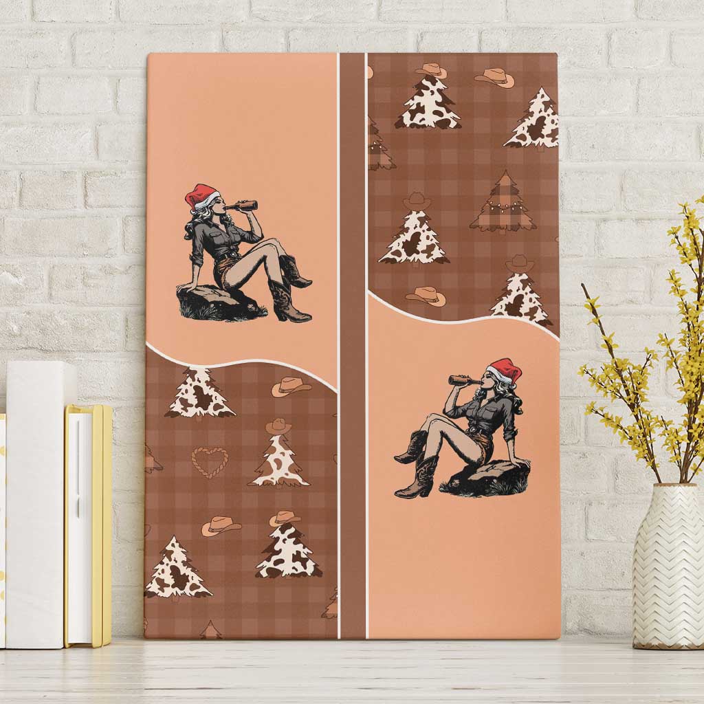 Western Yoke Canvas Wall Art Cowgirl Drinking Wine Christmas - Wonder Print Shop
