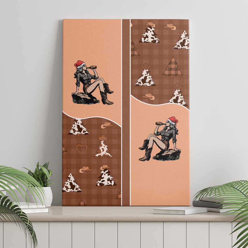 Western Yoke Canvas Wall Art Cowgirl Drinking Wine Christmas - Wonder Print Shop