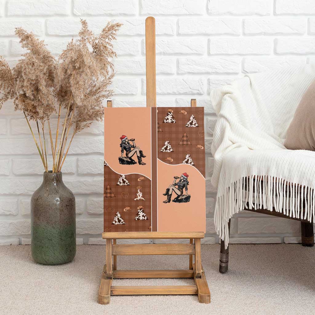 Western Yoke Canvas Wall Art Cowgirl Drinking Wine Christmas - Wonder Print Shop