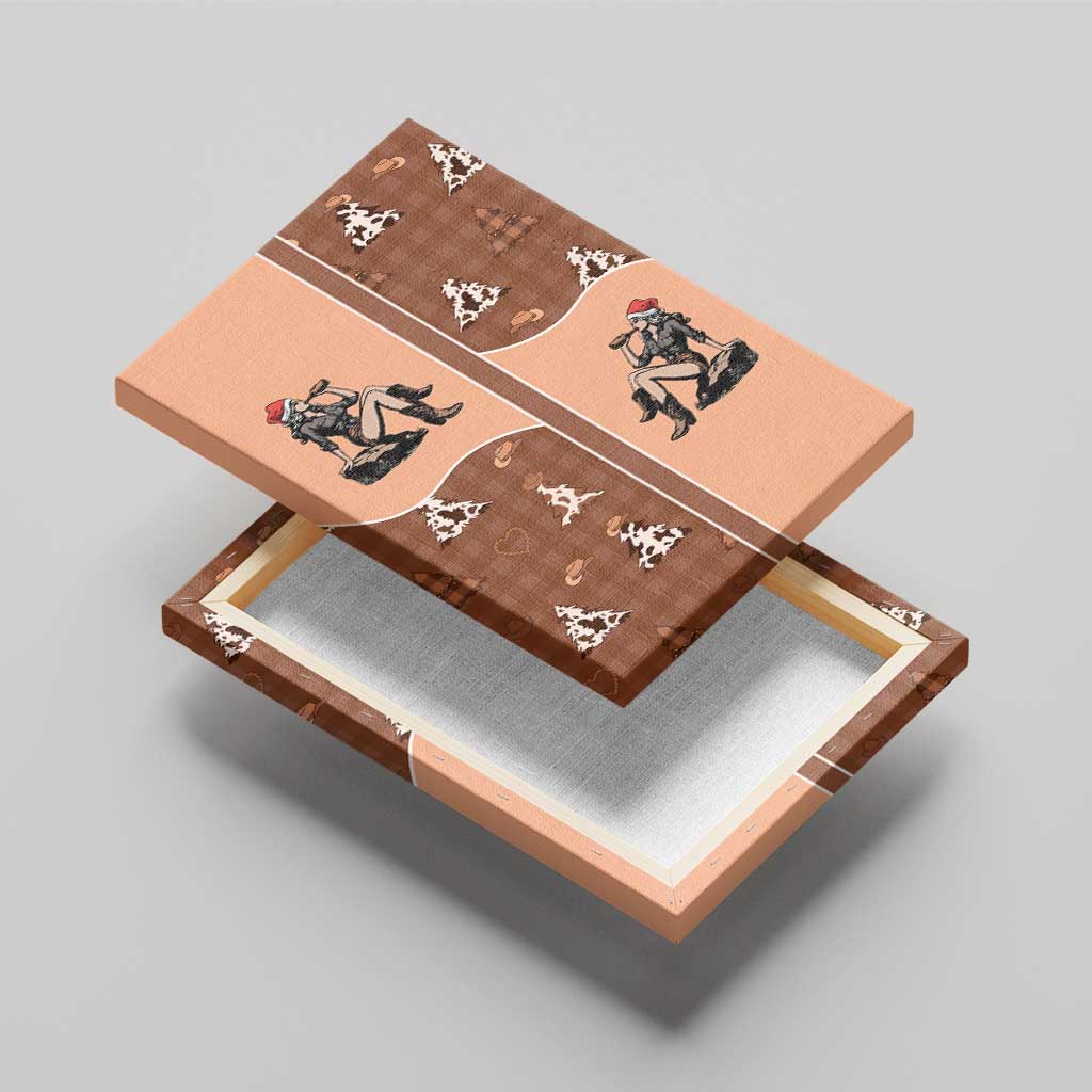 Western Yoke Canvas Wall Art Cowgirl Drinking Wine Christmas - Wonder Print Shop