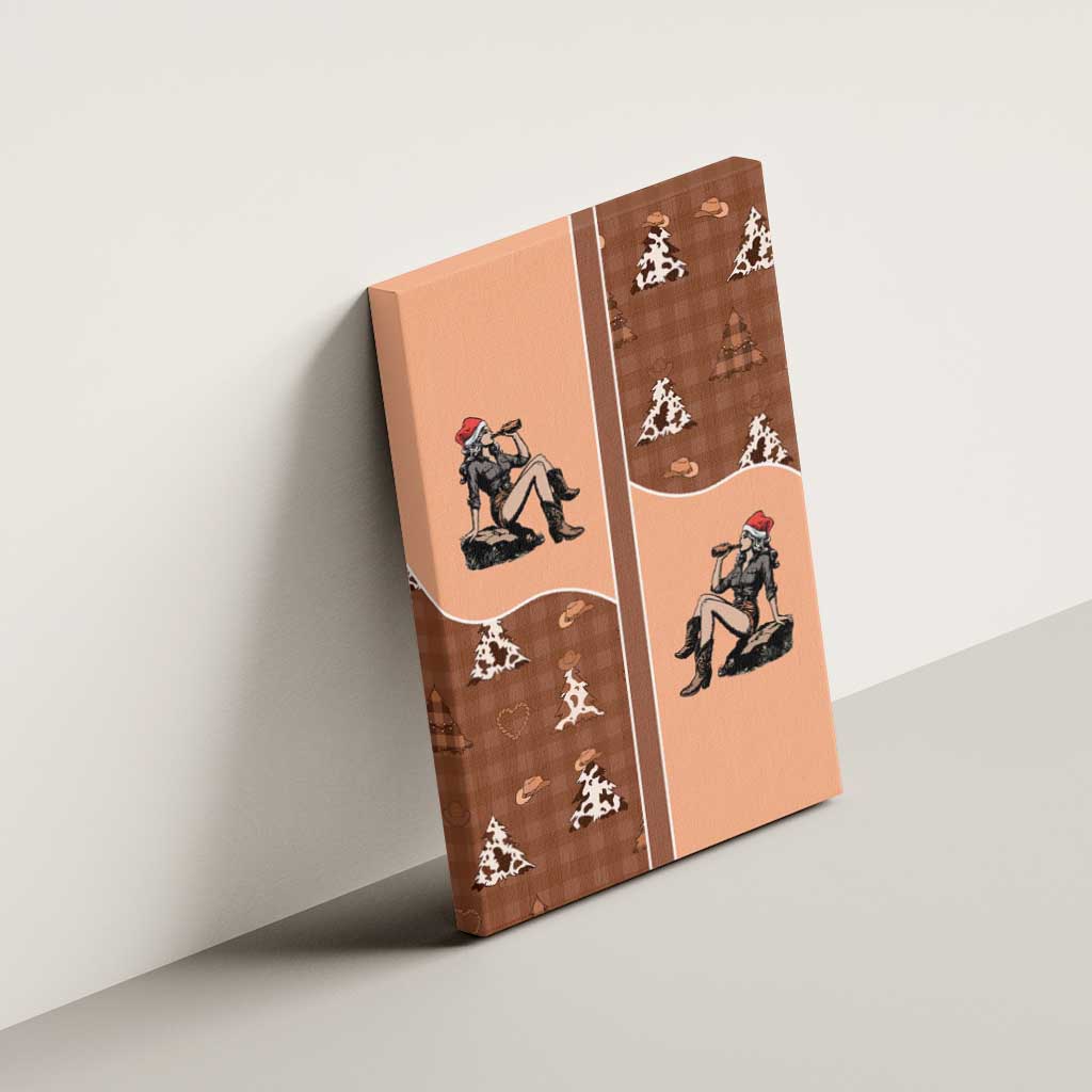 Western Yoke Canvas Wall Art Cowgirl Drinking Wine Christmas - Wonder Print Shop