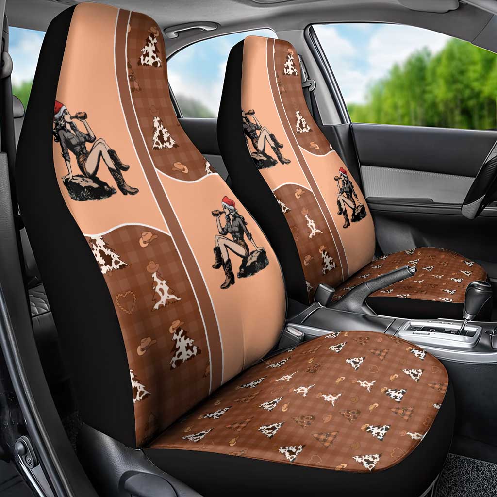 Western Yoke Car Seat Cover Cowgirl Drinking Wine Christmas - Wonder Print Shop