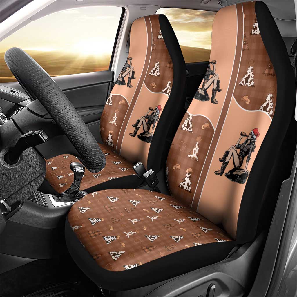 Western Yoke Car Seat Cover Cowgirl Drinking Wine Christmas - Wonder Print Shop