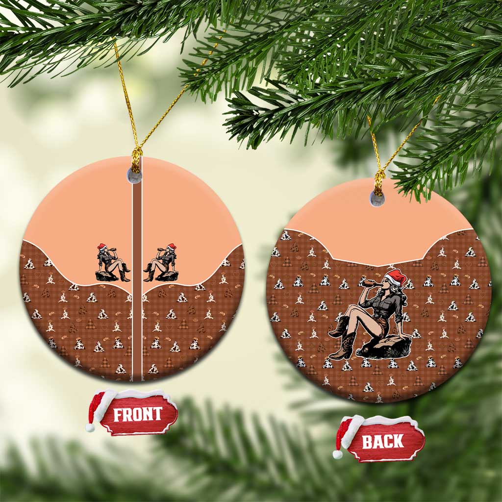 Western Yoke Ceramic Ornament Cowgirl Drinking Wine Christmas - Wonder Print Shop