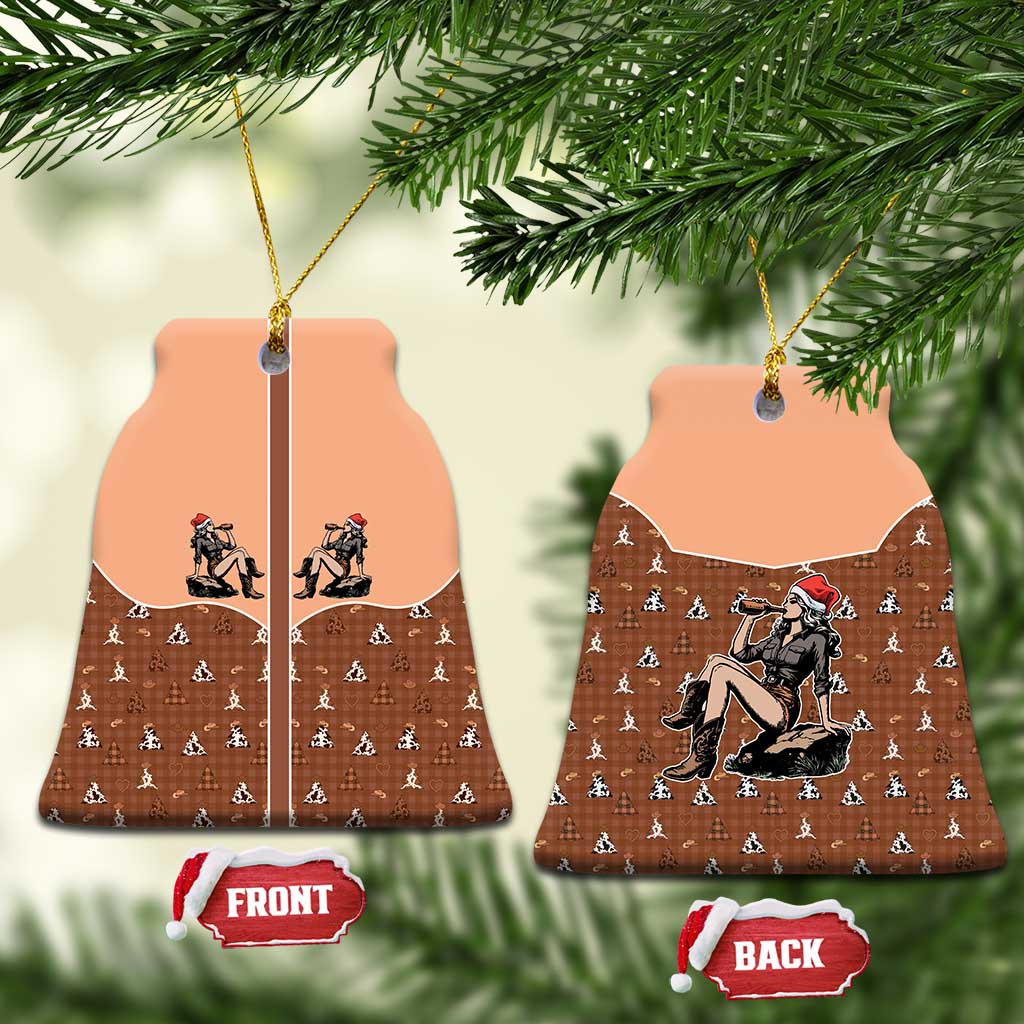 Western Yoke Ceramic Ornament Cowgirl Drinking Wine Christmas - Wonder Print Shop