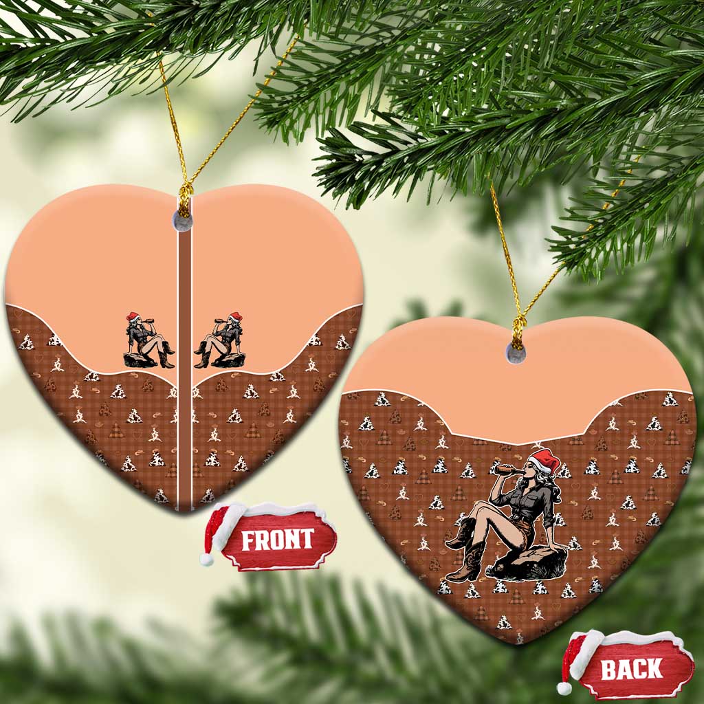 Western Yoke Ceramic Ornament Cowgirl Drinking Wine Christmas - Wonder Print Shop