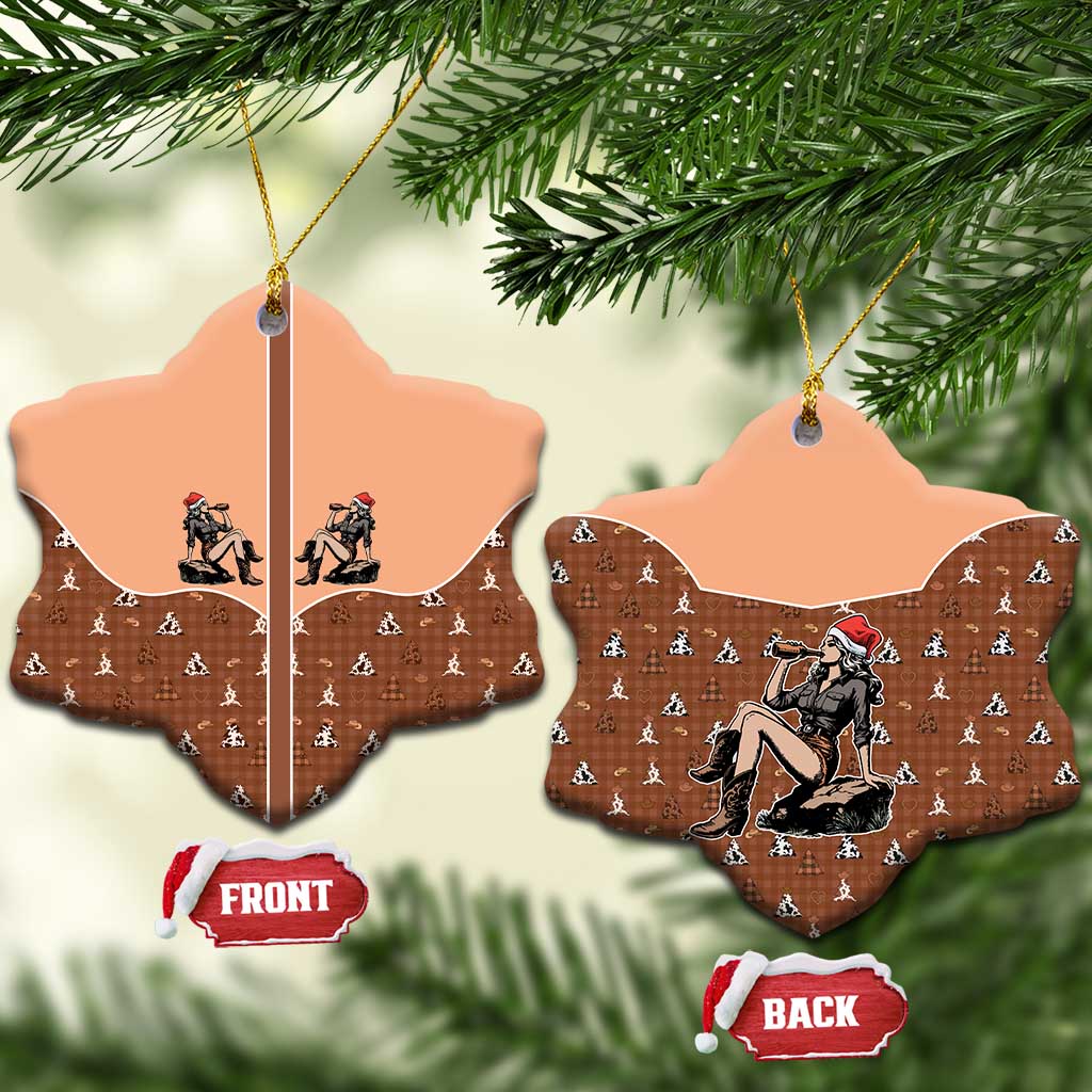 Western Yoke Ceramic Ornament Cowgirl Drinking Wine Christmas - Wonder Print Shop