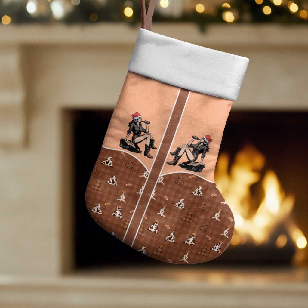 Western Yoke Christmas Stocking Cowgirl Drinking Wine Christmas - Wonder Print Shop