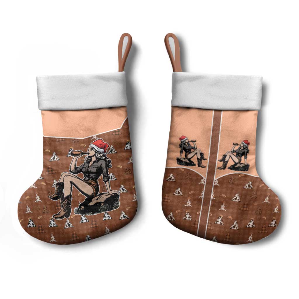 Western Yoke Christmas Stocking Cowgirl Drinking Wine Christmas - Wonder Print Shop