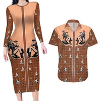 Western Yoke Couples Matching Long Sleeve Bodycon Dress and Hawaiian Shirt Cowgirl Drinking Wine Christmas - Wonder Print Shop