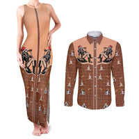 Western Yoke Couples Matching Tank Maxi Dress and Long Sleeve Button Shirt Cowgirl Drinking Wine Christmas - Wonder Print Shop