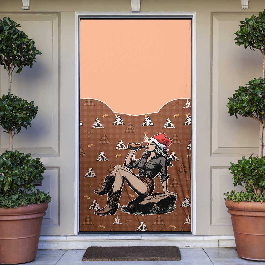 Western Yoke Door Cover Cowgirl Drinking Wine Christmas - Wonder Print Shop